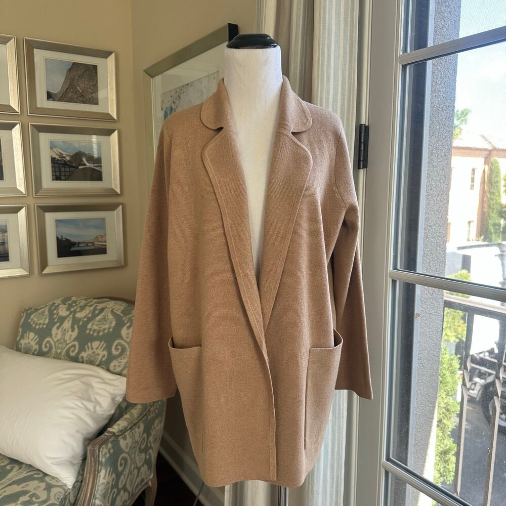 J.Crew Women's Open Front Sweater Blazer Camel Cotton Merino Wool Blend Size XS